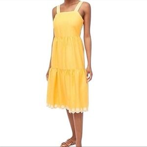 J. Crew Factory Saffron Yellow Embroidered Scalloped Tiered Sun Dress Size XXS